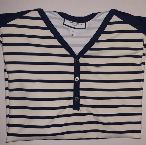 NWT ☆Plus Size ☆Charter Club ☆Stripe Henley 3/4 Sleeve 0X Top☆$69.99 retail - Picture 4 of 14